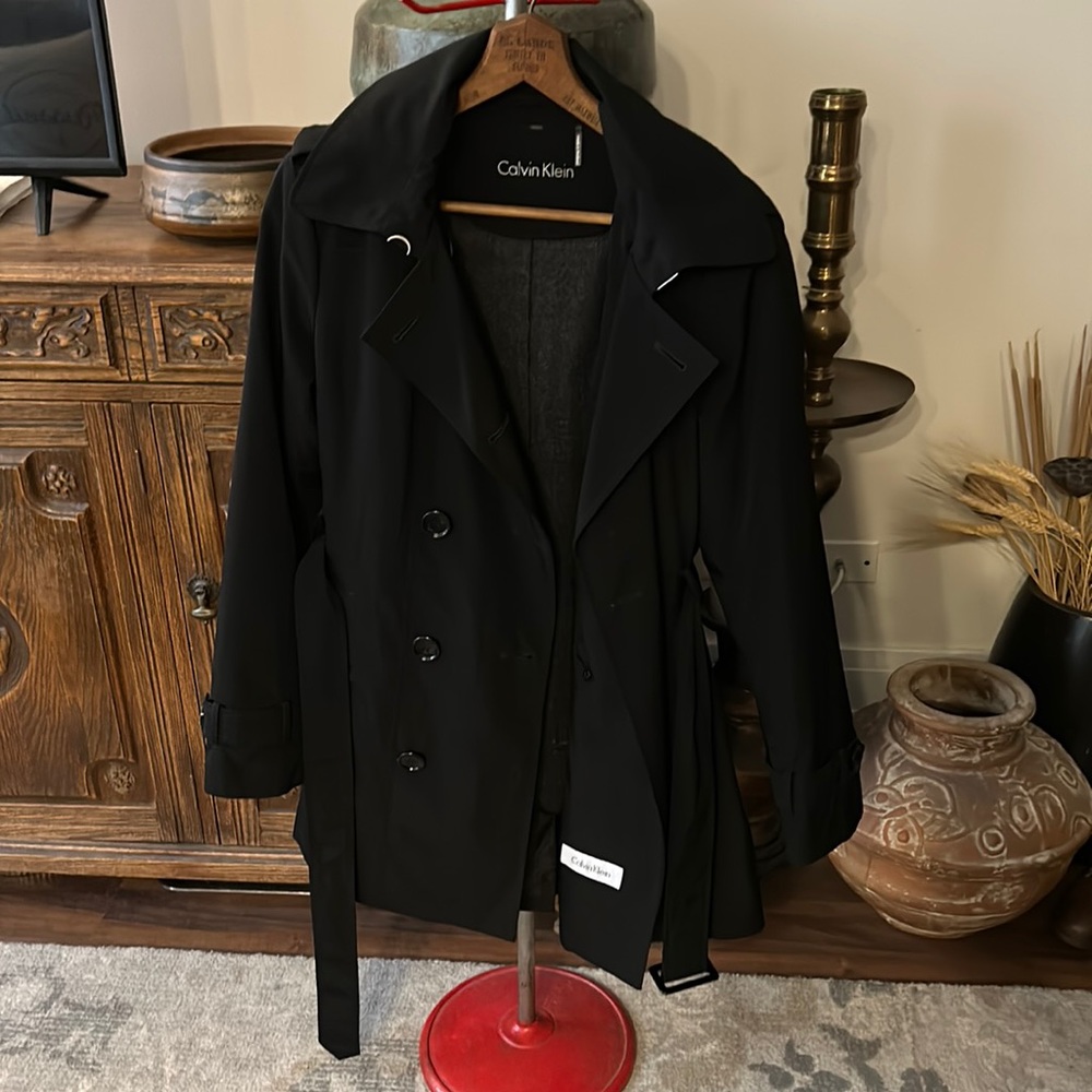 Calvin Klein Classic Black Trench Coat Removable Fleece Lining - Picture 7 of 16